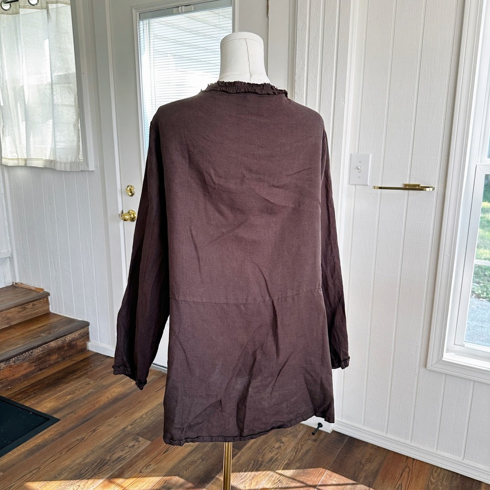 Match Point Womens Cardigan Size M Brown Lagenlook Ruffle Trim Open Front Layer - Picture 3 of 6